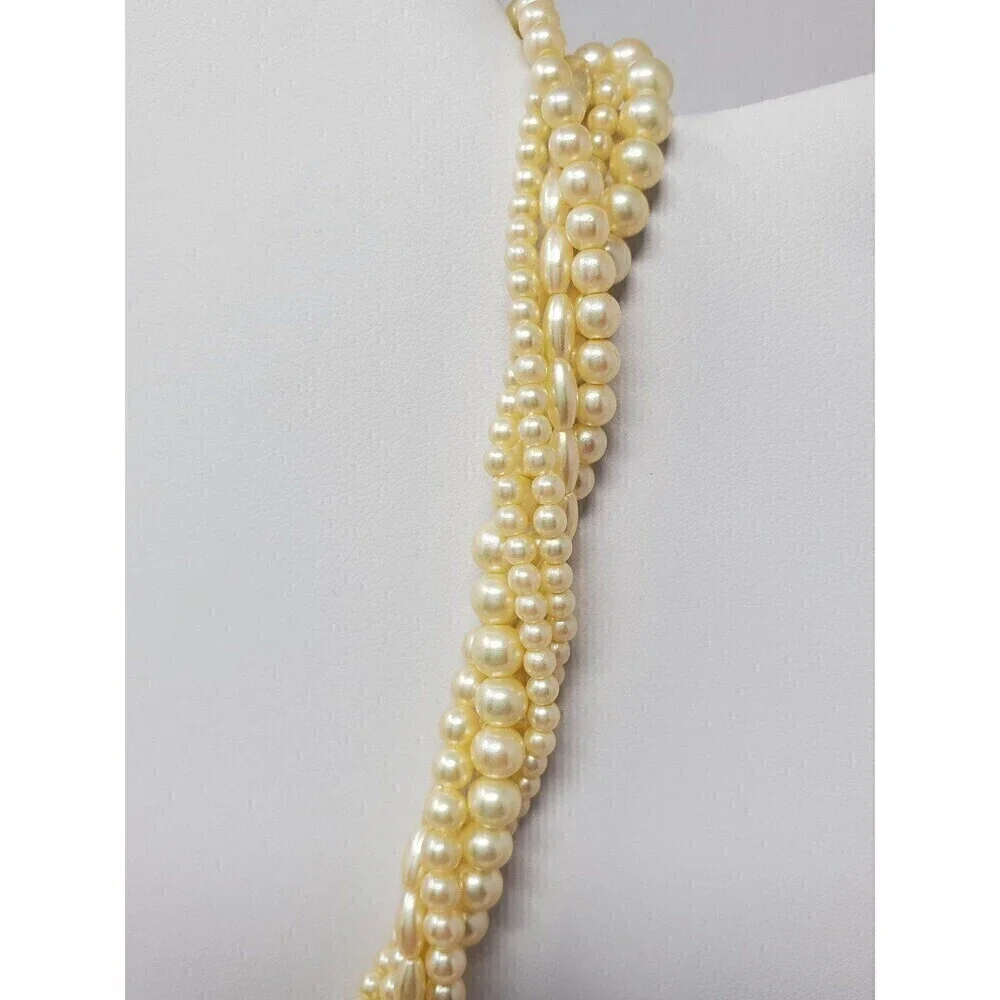 VINTAGE MARVELLA IVORY FAUX PEARL 4 STRAND TWIST NECKLACE FASHION JEWELRY